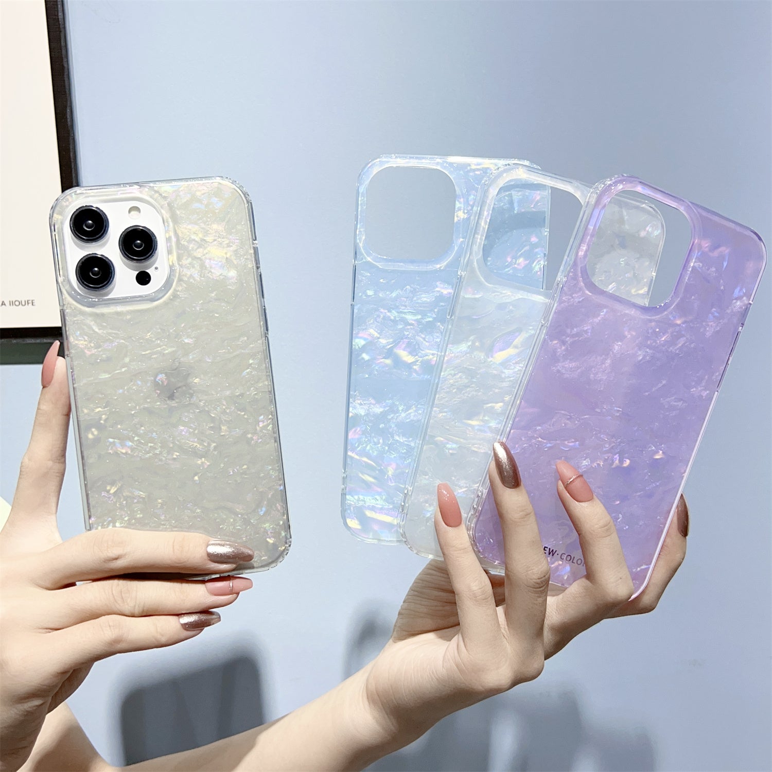 Uniqkart for iPhone 14 Pro Max IMD Shell Pattern Case TPU+PC Anti-Scratch Phone Cover - Light Grey