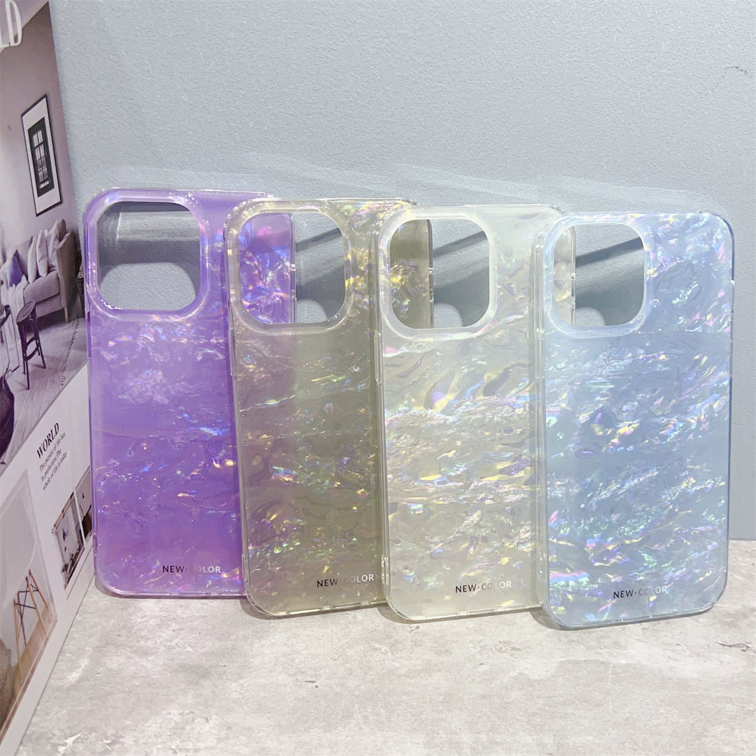 Uniqkart for iPhone 14 Pro Max IMD Shell Pattern Case TPU+PC Anti-Scratch Phone Cover - Light Grey