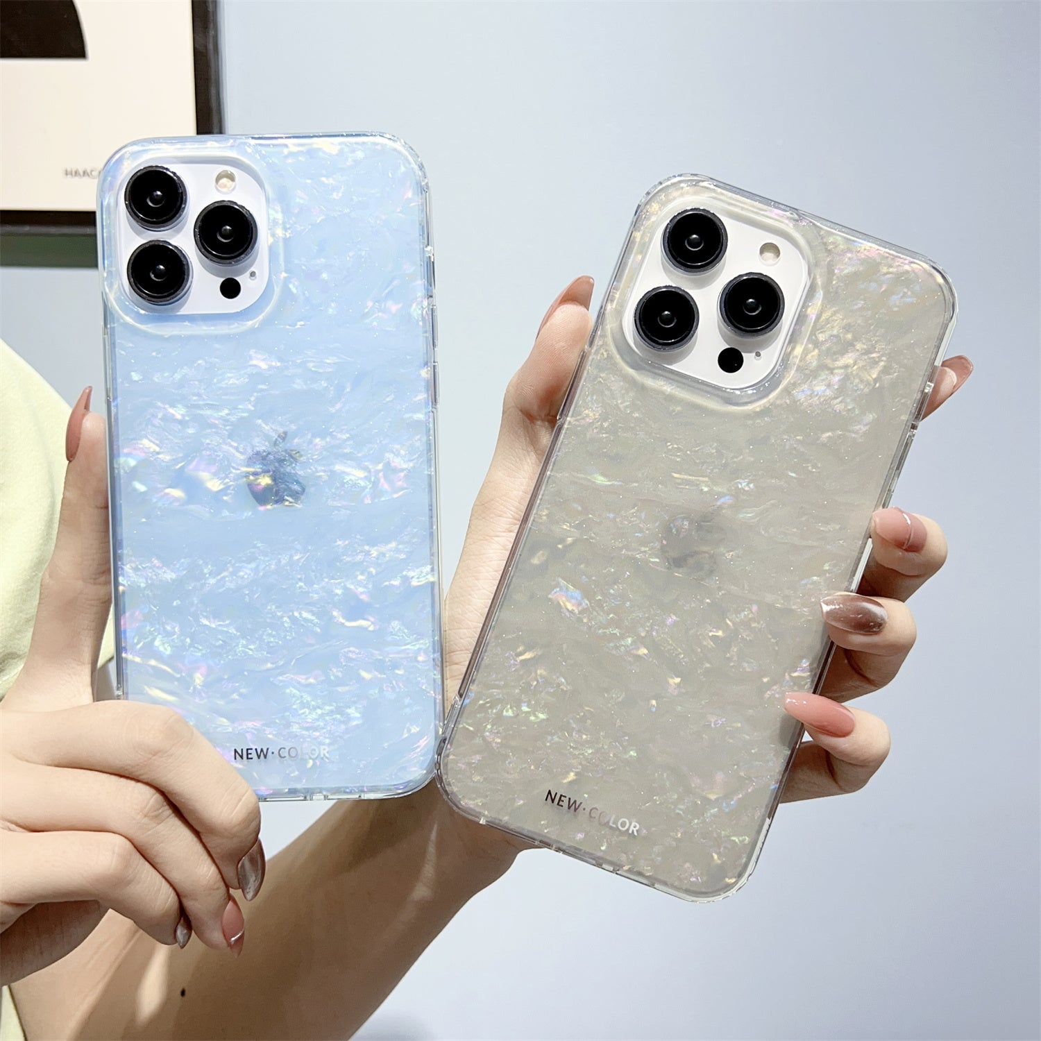Uniqkart for iPhone 14 Pro Max IMD Shell Pattern Case TPU+PC Anti-Scratch Phone Cover - Baby Blue