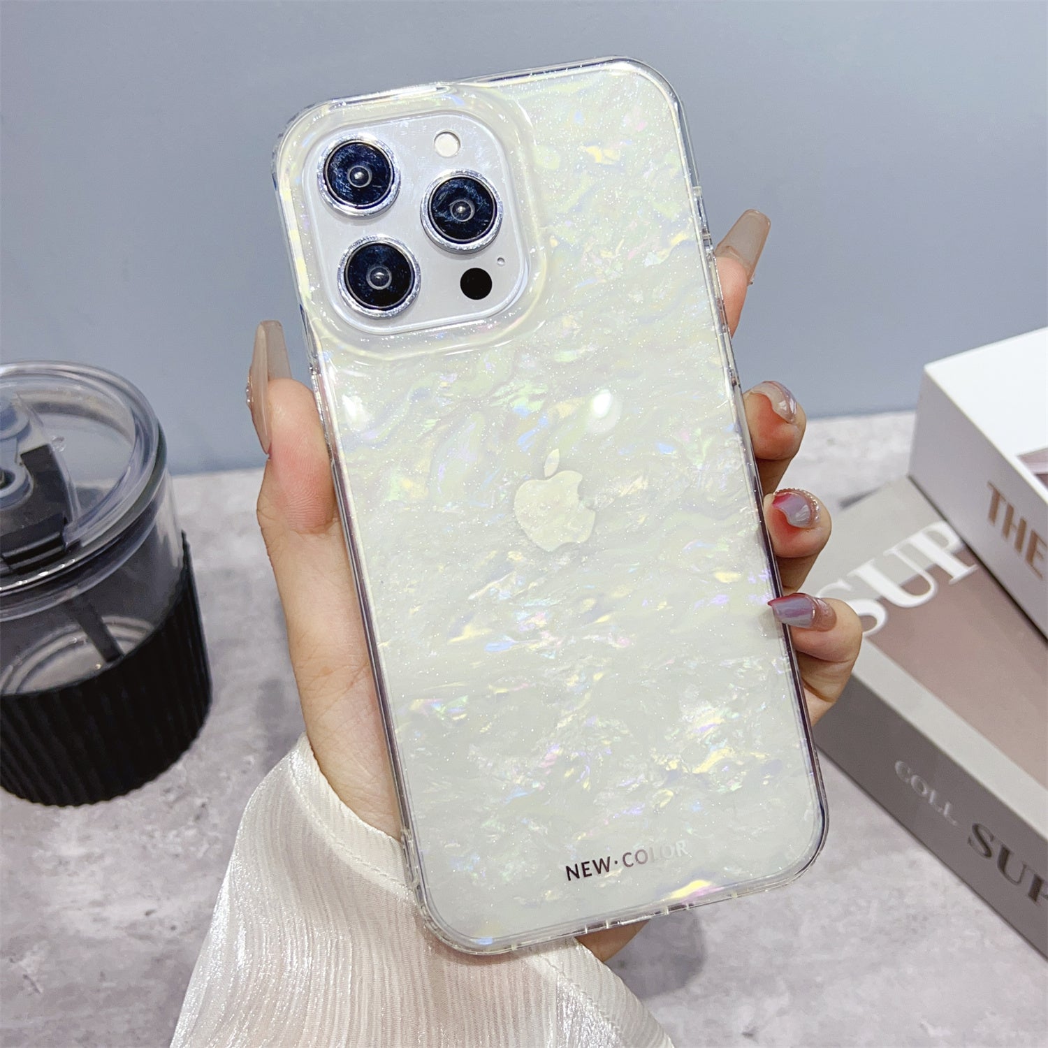 Uniqkart for iPhone 13 Pro 6.1 inch IMD Shell Pattern Phone Case TPU+PC Shockproof Cover - White