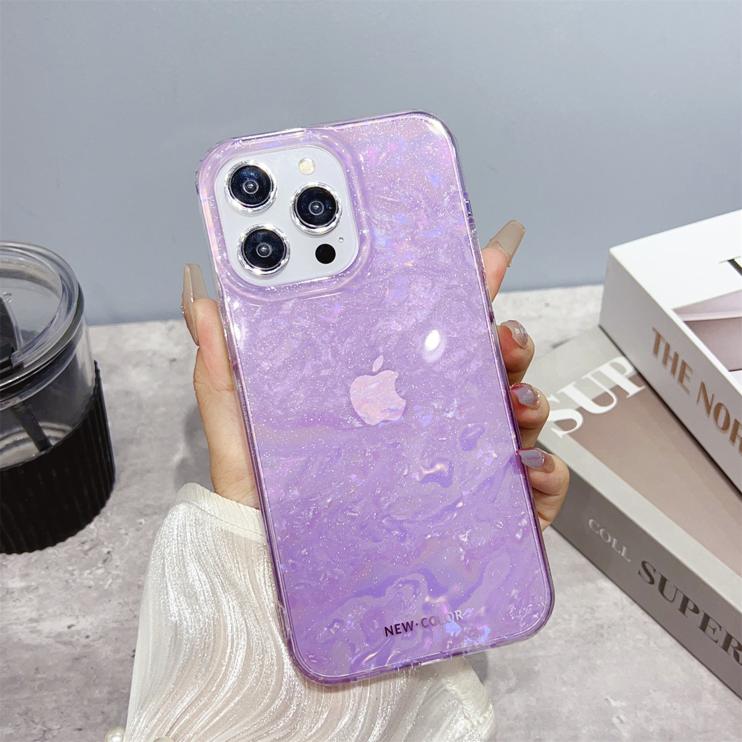 Uniqkart for iPhone 13 Pro Max 6.7 inch Shell Pattern TPU+PC Phone Case IMD Anti-scratch Cover - Light Purple