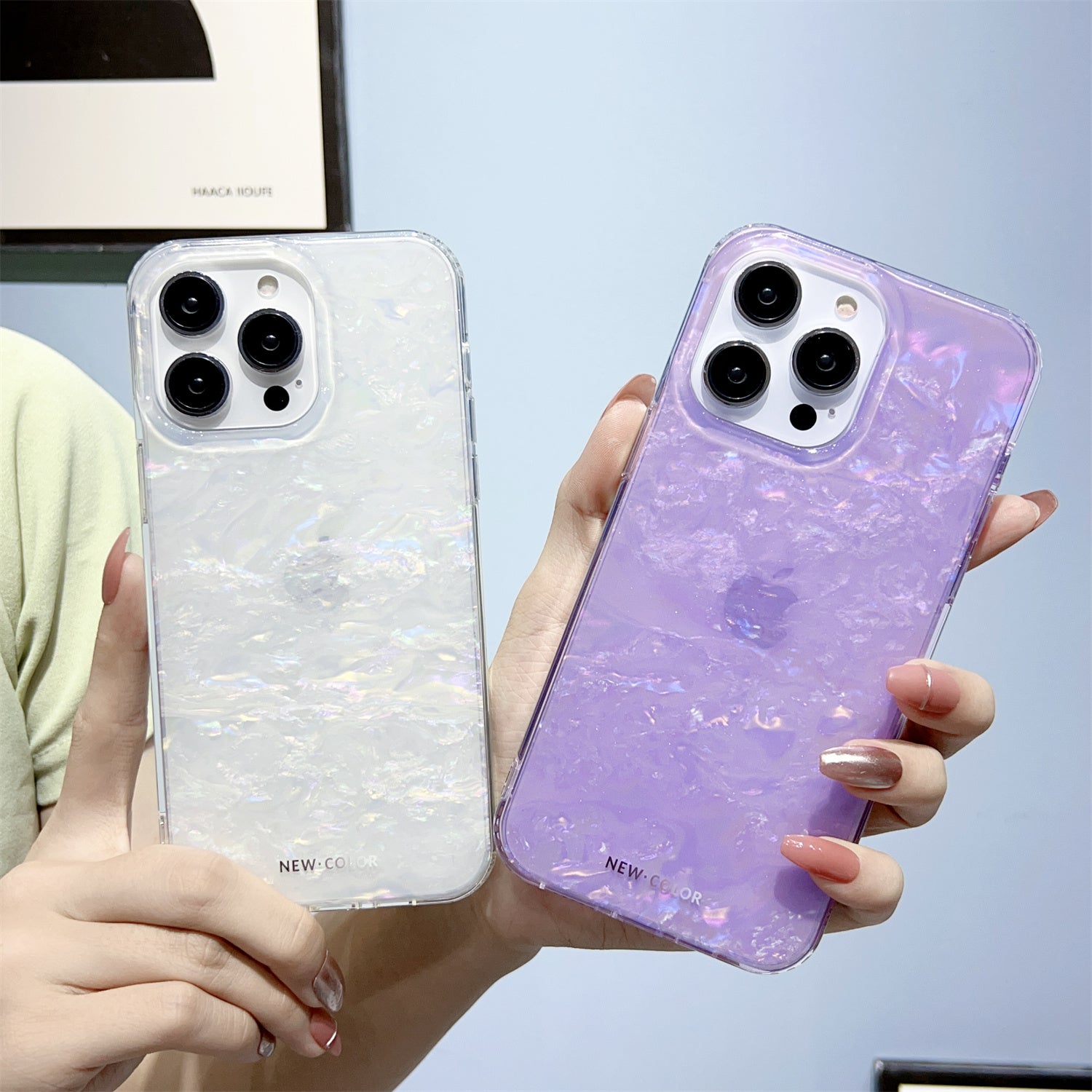 Uniqkart for iPhone 13 Pro Max 6.7 inch Shell Pattern TPU+PC Phone Case IMD Anti-scratch Cover - Light Purple