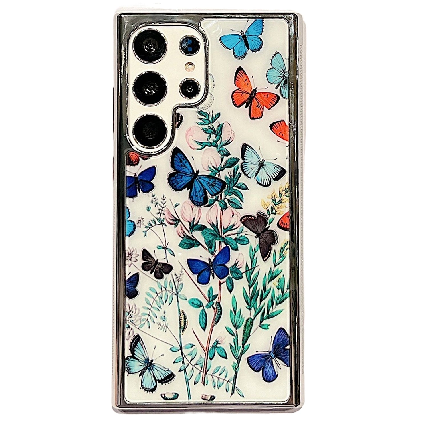 Uniqkart for Samsung Galaxy S23 Ultra Flower Pattern Electroplating Edge IMD Cover PC+TPU Phone Case - Style A