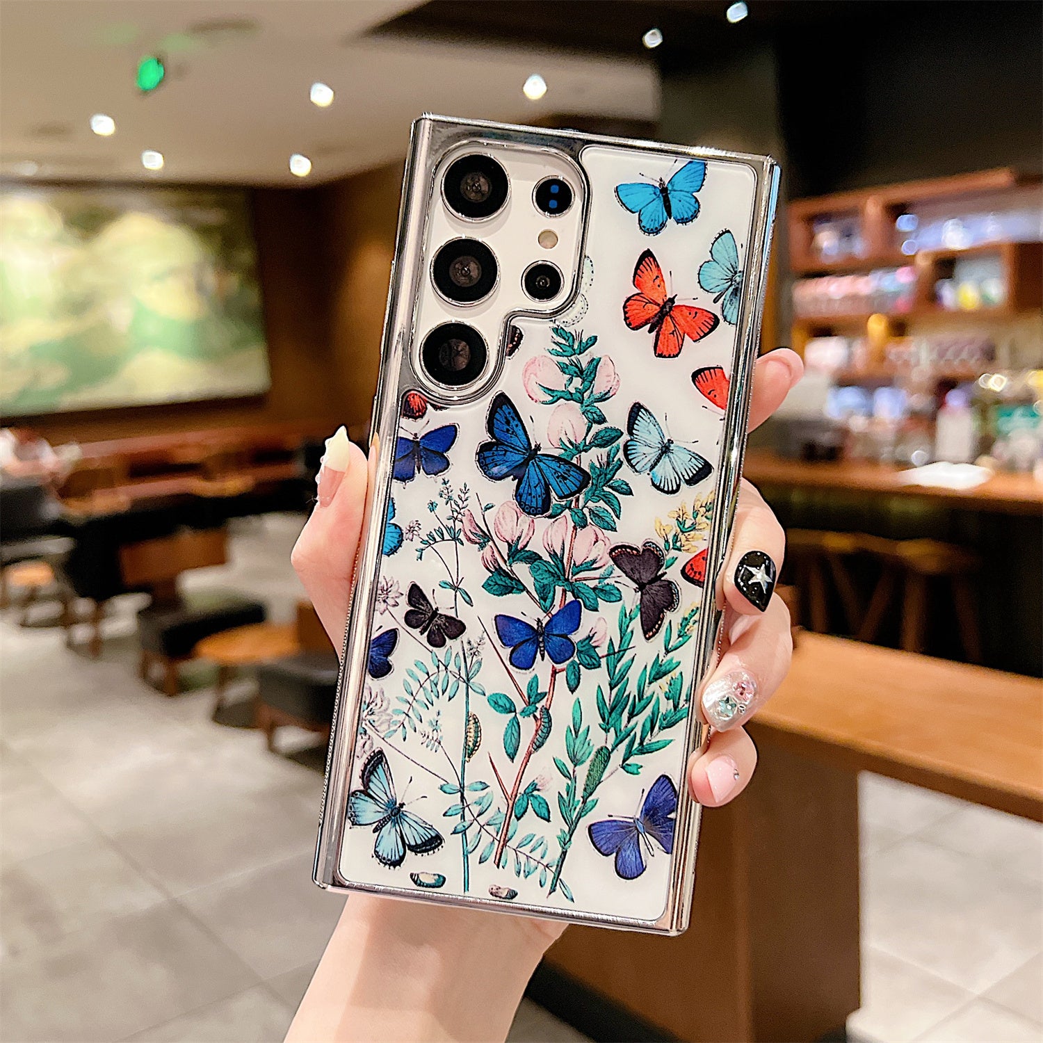 Uniqkart for Samsung Galaxy S23 Ultra Flower Pattern Electroplating Edge IMD Cover PC+TPU Phone Case - Style A