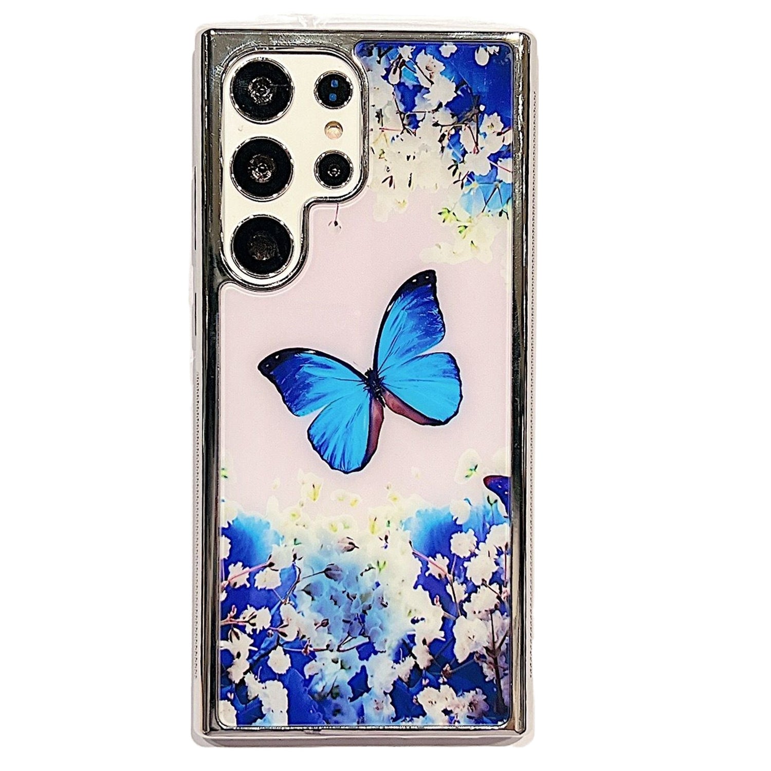 Uniqkart for Samsung Galaxy S23 Ultra Flower Pattern Electroplating Edge IMD Cover PC+TPU Phone Case - Style C