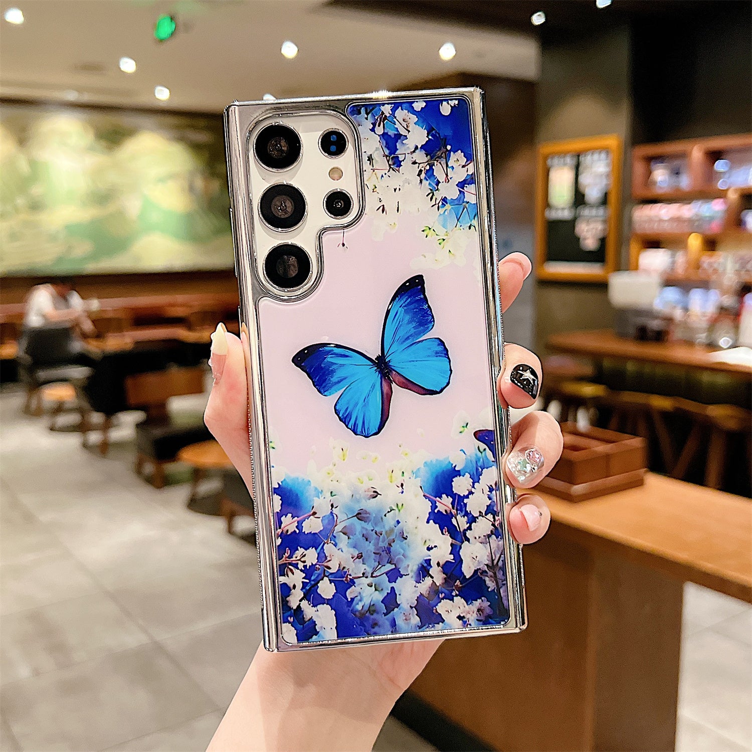 Uniqkart for Samsung Galaxy S23 Ultra Flower Pattern Electroplating Edge IMD Cover PC+TPU Phone Case - Style C
