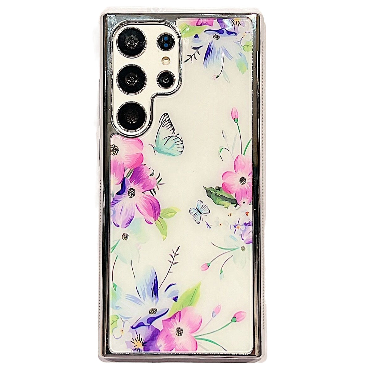 PC+TPU Phone Case for Samsung Galaxy S22 Ultra 5G Flower Pattern Electroplating Edge IMD Cover - Style B