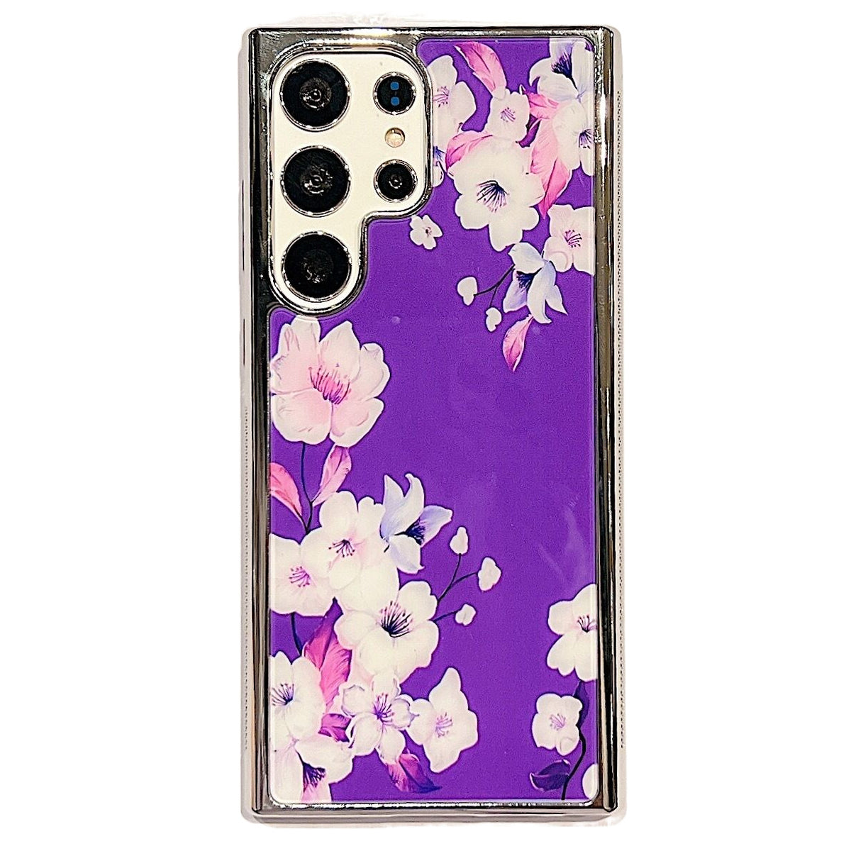 PC+TPU Phone Case for Samsung Galaxy S22 Ultra 5G Flower Pattern Electroplating Edge IMD Cover - Style F