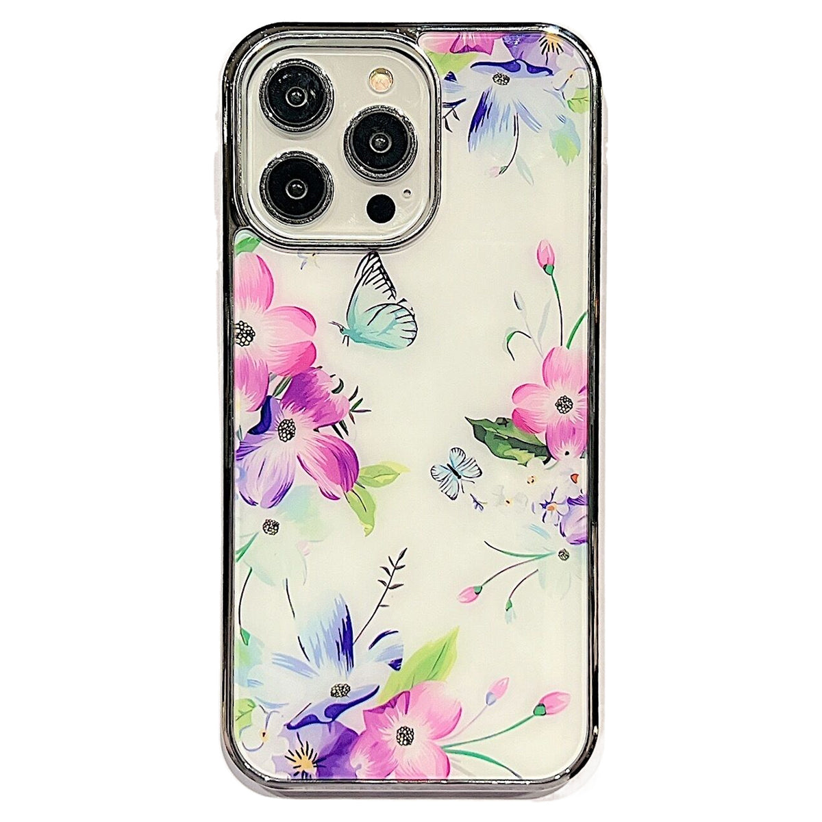 Uniqkart for iPhone 14 Pro Anti-scratch Flower Pattern IMD Cover PC+TPU Electroplating Edge Phone Case - Style A