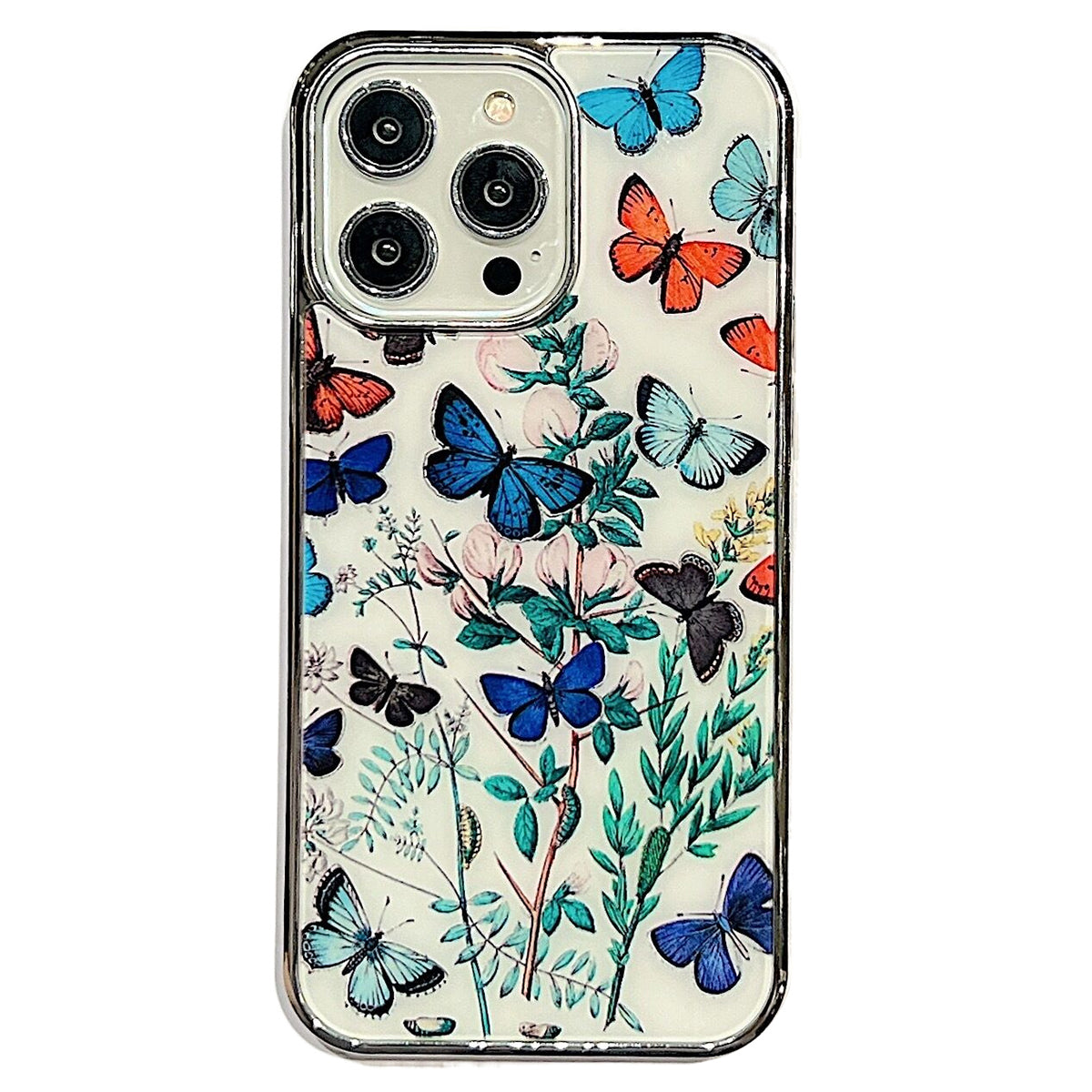 Uniqkart for iPhone 14 Pro Anti-scratch Flower Pattern IMD Cover PC+TPU Electroplating Edge Phone Case - Style B
