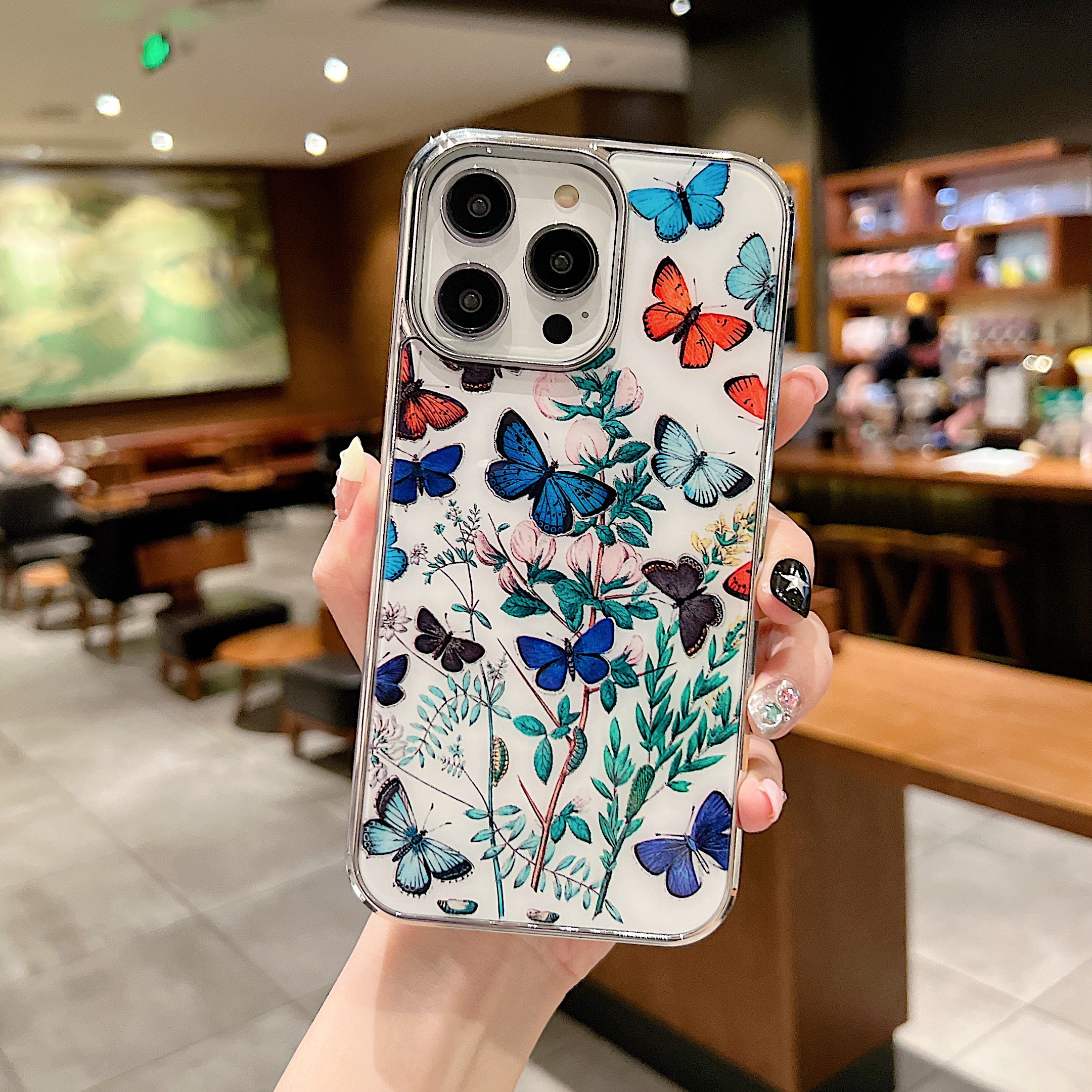 Uniqkart for iPhone 14 Pro Anti-scratch Flower Pattern IMD Cover PC+TPU Electroplating Edge Phone Case - Style B