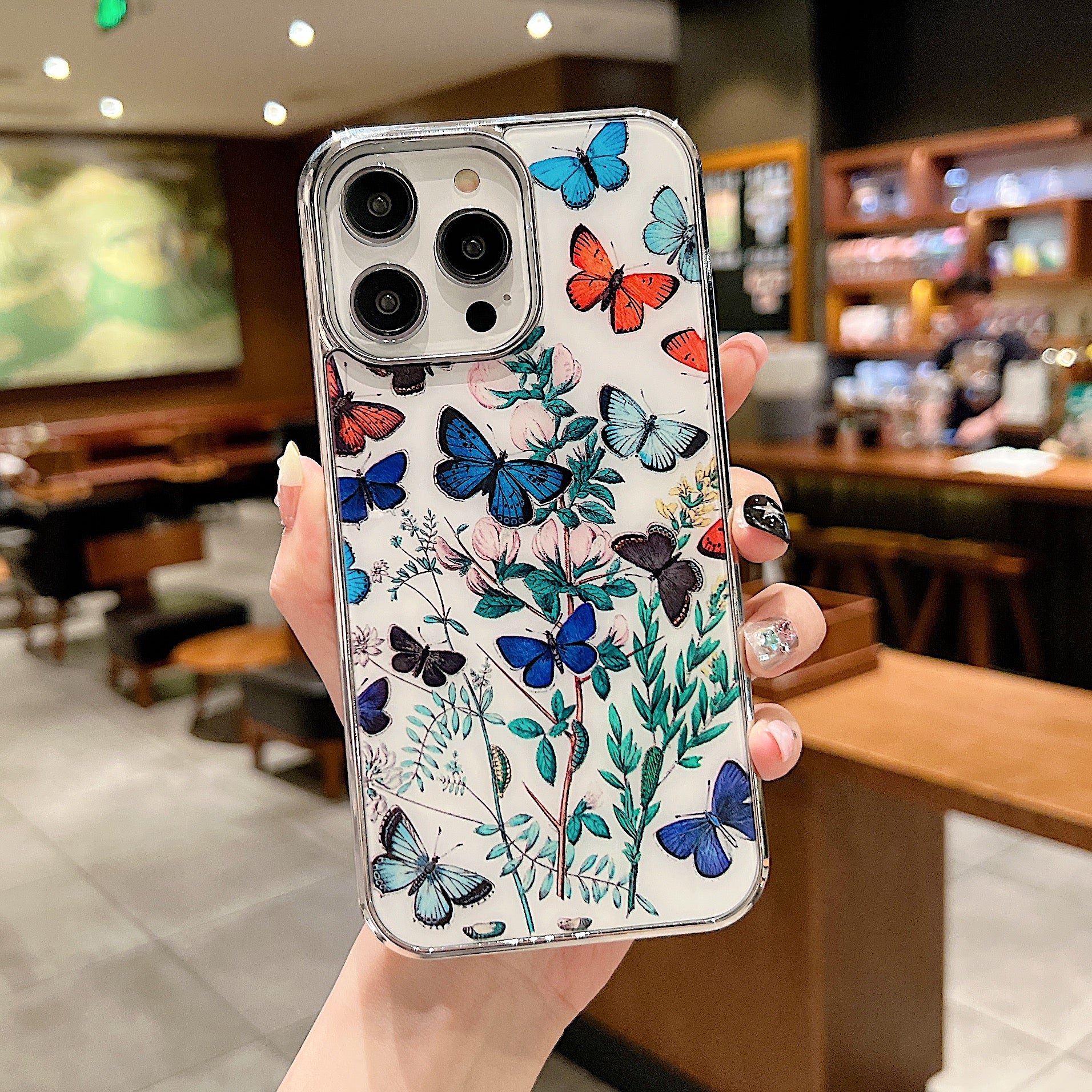 Uniqkart for iPhone 14 Pro Anti-scratch Flower Pattern IMD Cover PC+TPU Electroplating Edge Phone Case - Style B