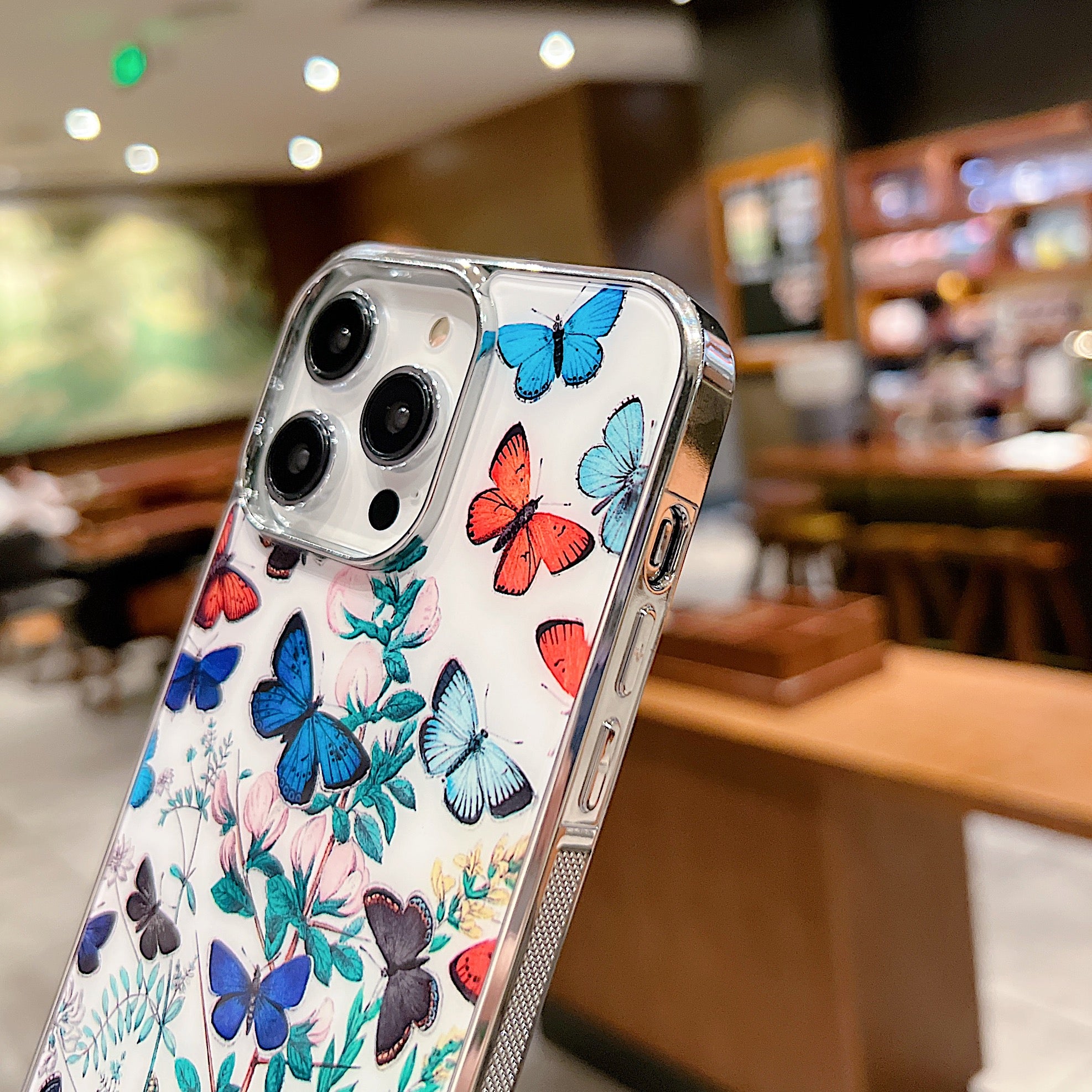 Uniqkart for iPhone 14 Pro Anti-scratch Flower Pattern IMD Cover PC+TPU Electroplating Edge Phone Case - Style B