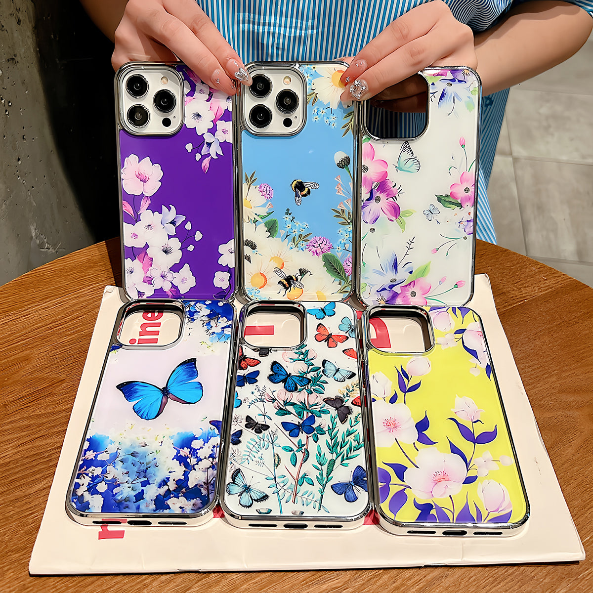 Uniqkart for iPhone 14 Pro Anti-scratch Flower Pattern IMD Cover PC+TPU Electroplating Edge Phone Case - Style B