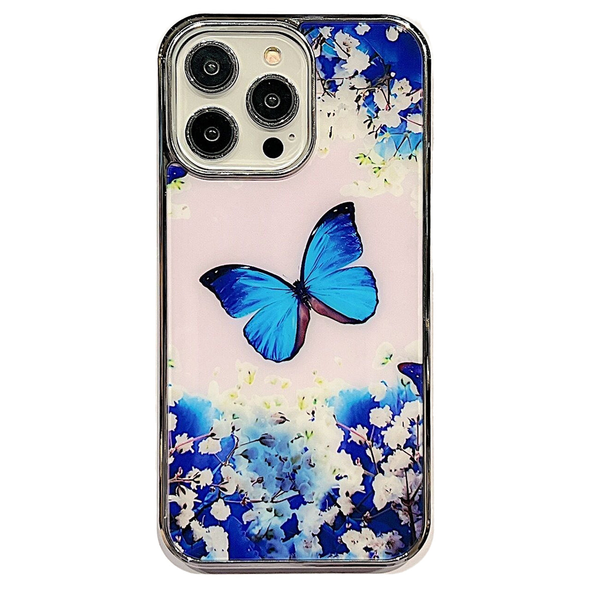 Uniqkart for iPhone 14 Pro Anti-scratch Flower Pattern IMD Cover PC+TPU Electroplating Edge Phone Case - Style C