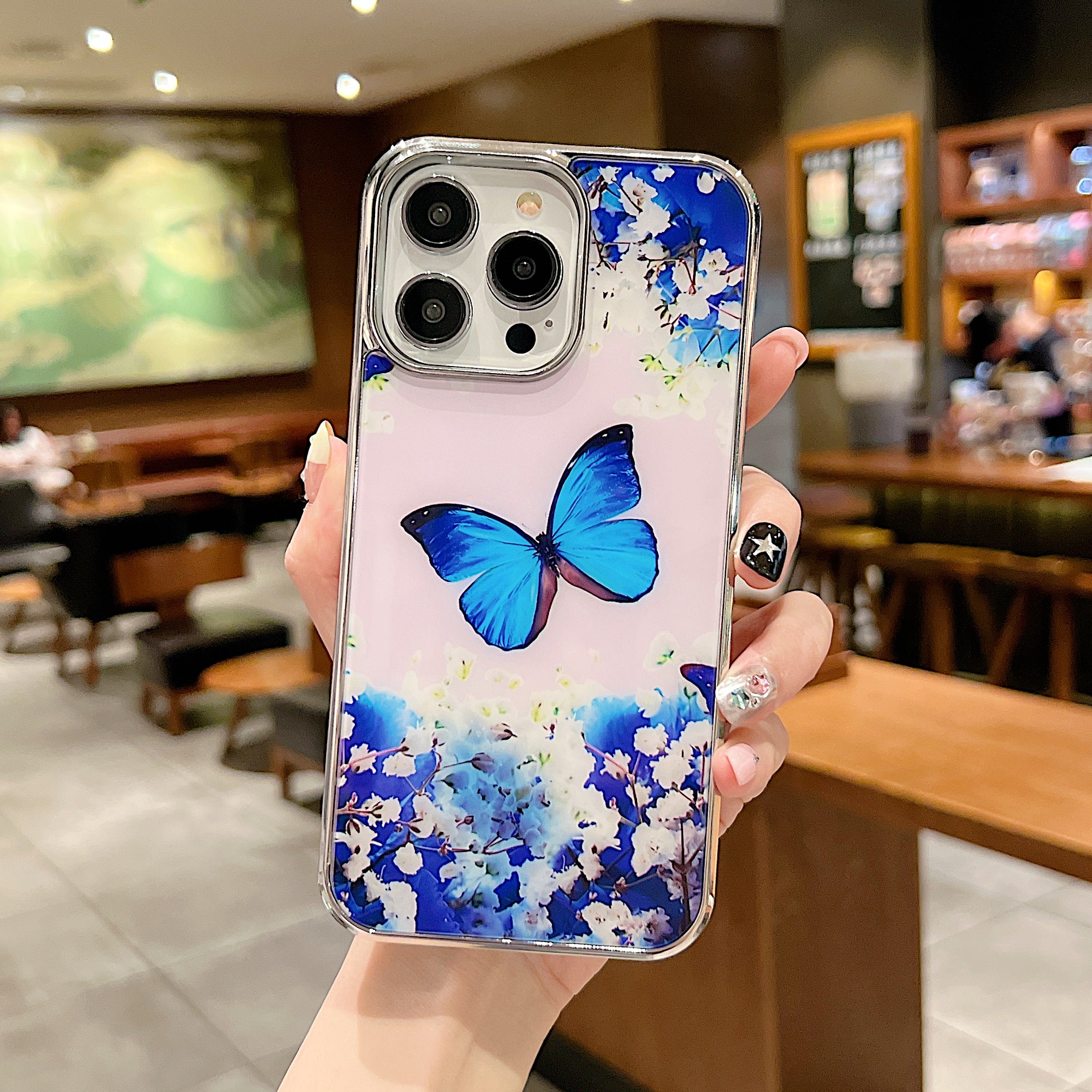 Uniqkart for iPhone 14 Pro Anti-scratch Flower Pattern IMD Cover PC+TPU Electroplating Edge Phone Case - Style C