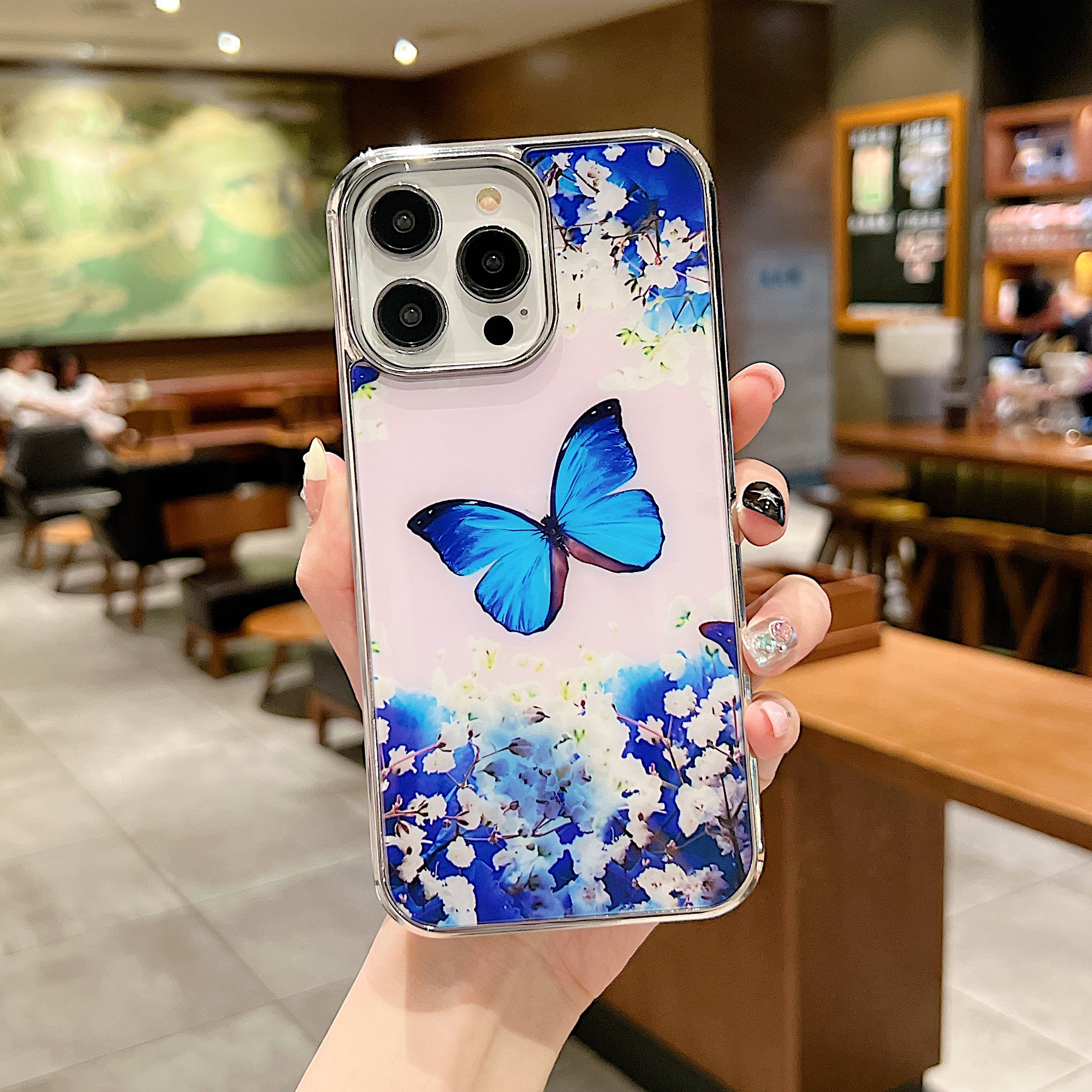 Uniqkart for iPhone 14 Pro Anti-scratch Flower Pattern IMD Cover PC+TPU Electroplating Edge Phone Case - Style C