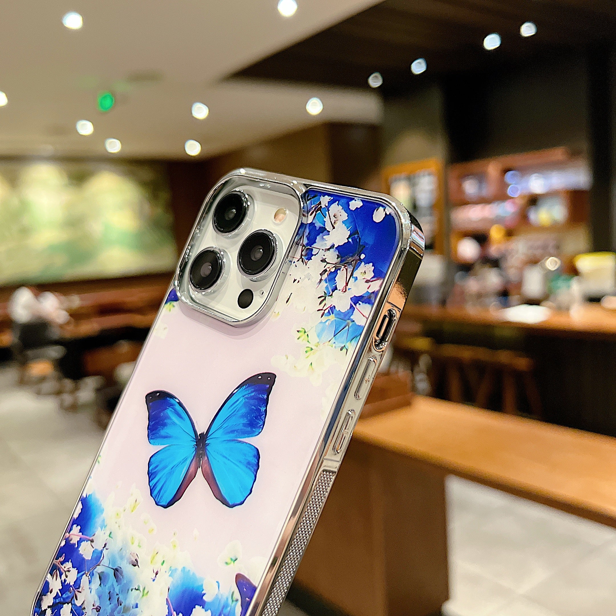 Uniqkart for iPhone 14 Pro Anti-scratch Flower Pattern IMD Cover PC+TPU Electroplating Edge Phone Case - Style C