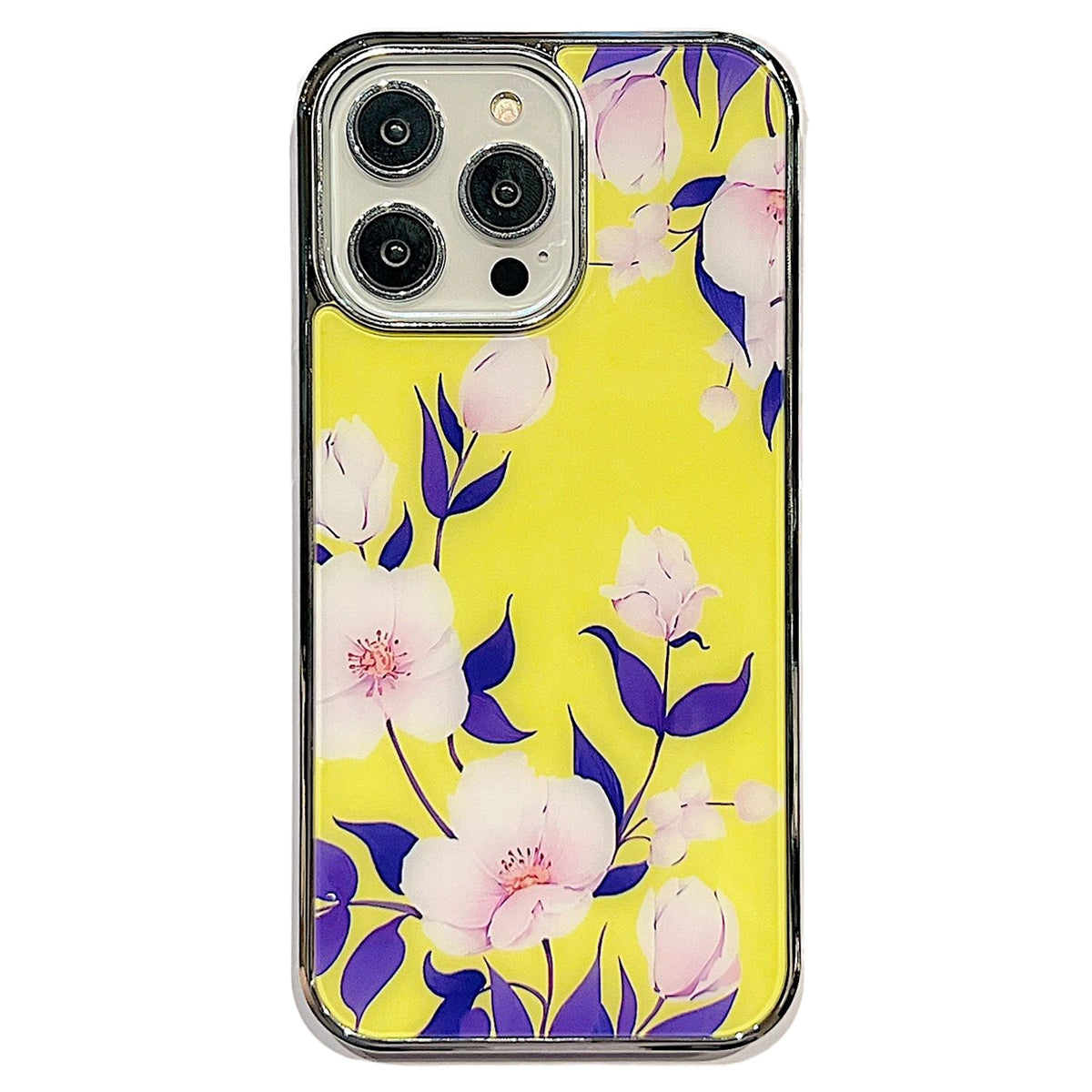 Uniqkart for iPhone 14 Pro Max Electroplating Edge IMD Cover Flower Pattern Anti-drop PC+TPU Phone Case - Style D