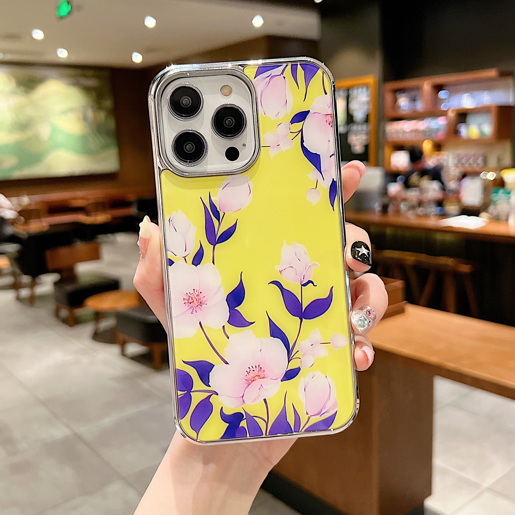 Uniqkart for iPhone 14 Pro Max Electroplating Edge IMD Cover Flower Pattern Anti-drop PC+TPU Phone Case - Style D