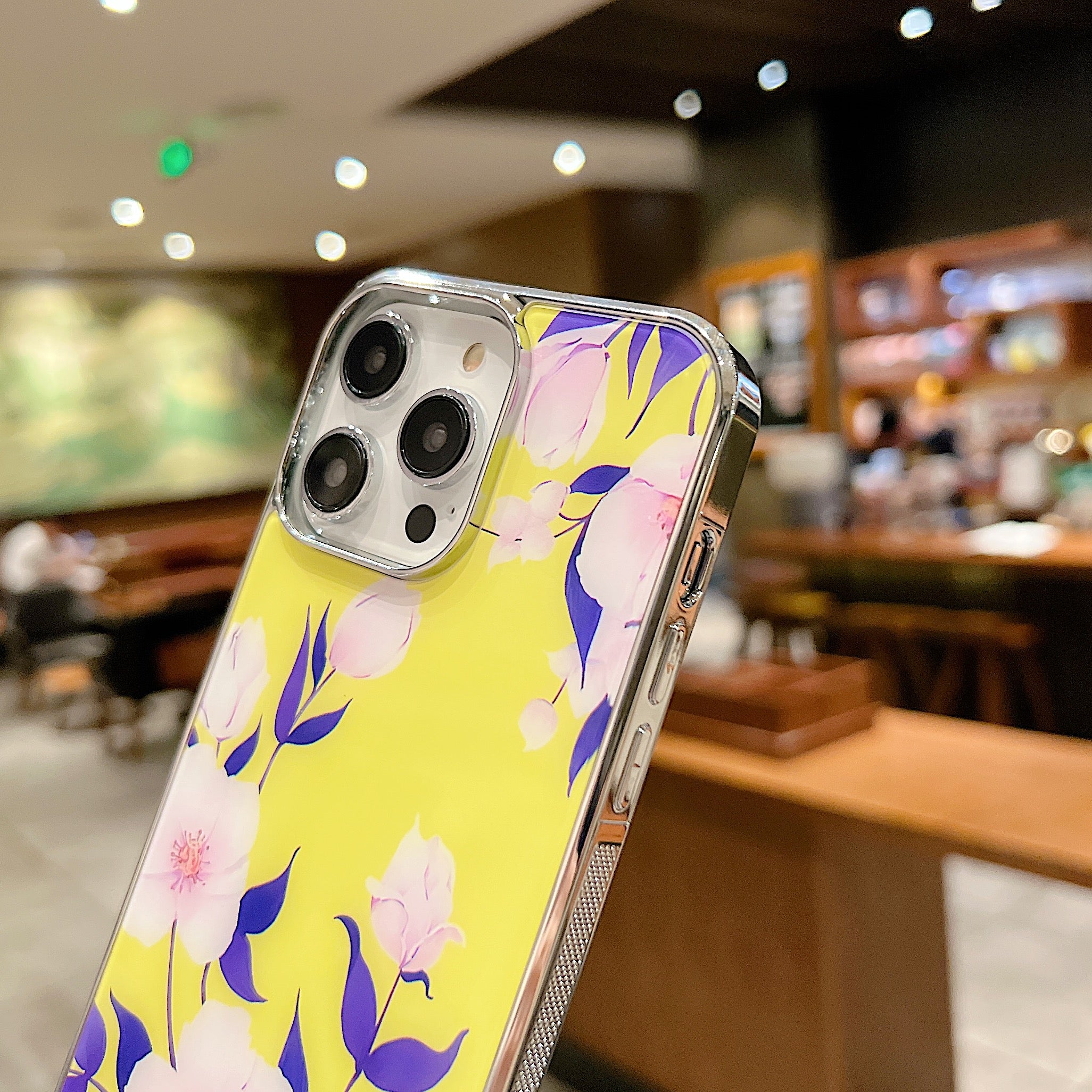 Uniqkart for iPhone 14 Pro Max Electroplating Edge IMD Cover Flower Pattern Anti-drop PC+TPU Phone Case - Style D