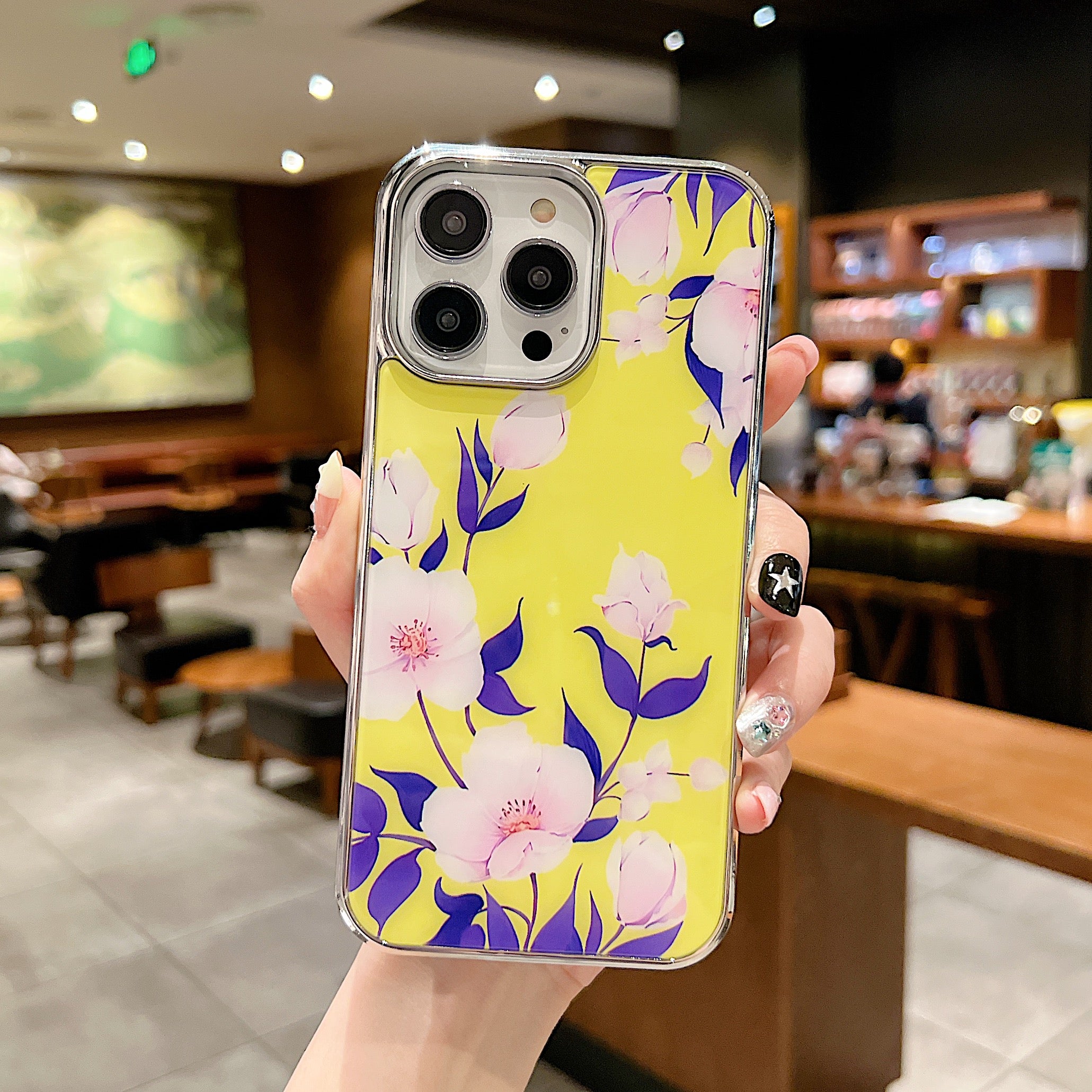 Uniqkart for iPhone 14 Pro Max Electroplating Edge IMD Cover Flower Pattern Anti-drop PC+TPU Phone Case - Style D
