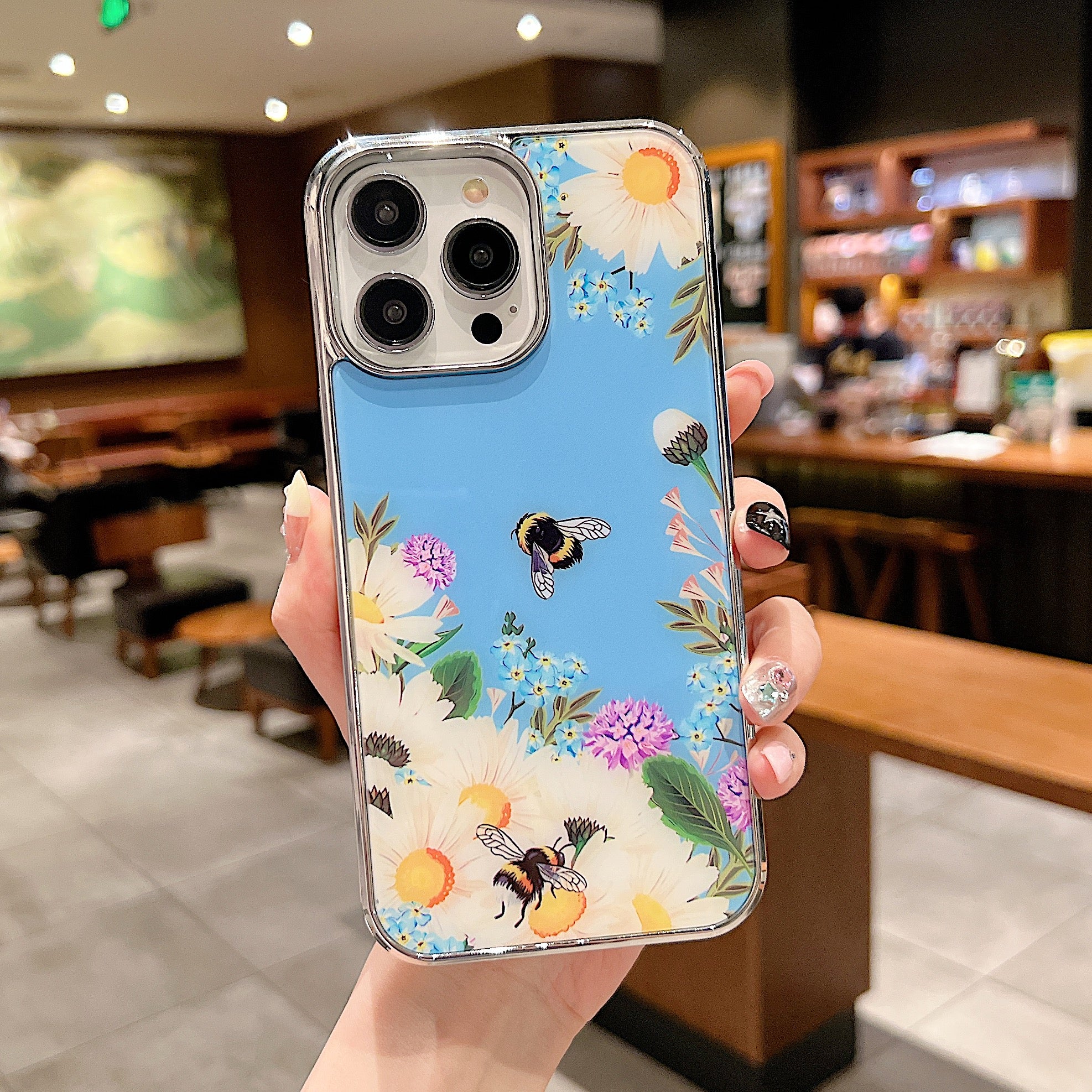 Uniqkart for iPhone 14 Pro Max Electroplating Edge IMD Cover Flower Pattern Anti-drop PC+TPU Phone Case - Style E