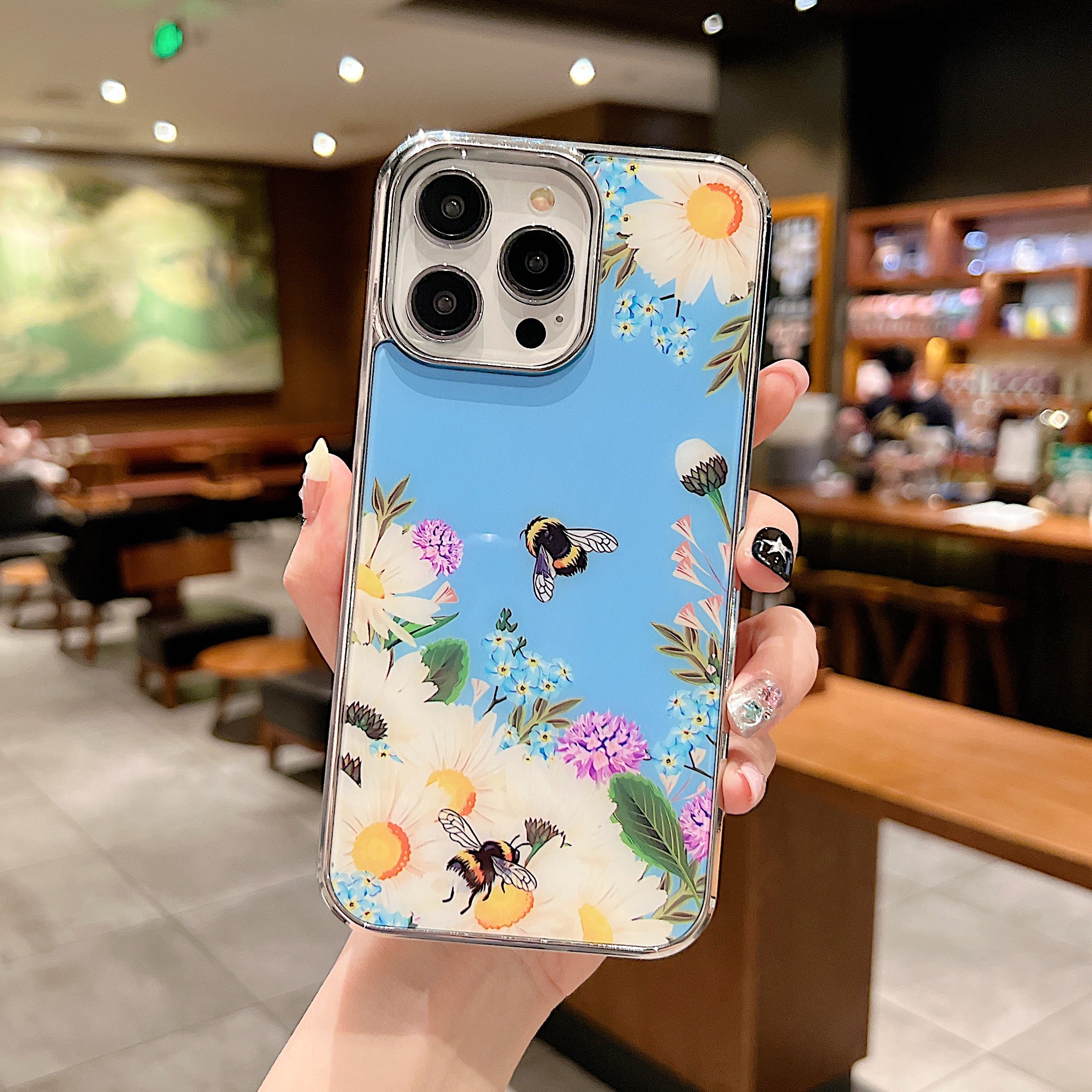 Uniqkart for iPhone 14 Pro Max Electroplating Edge IMD Cover Flower Pattern Anti-drop PC+TPU Phone Case - Style E