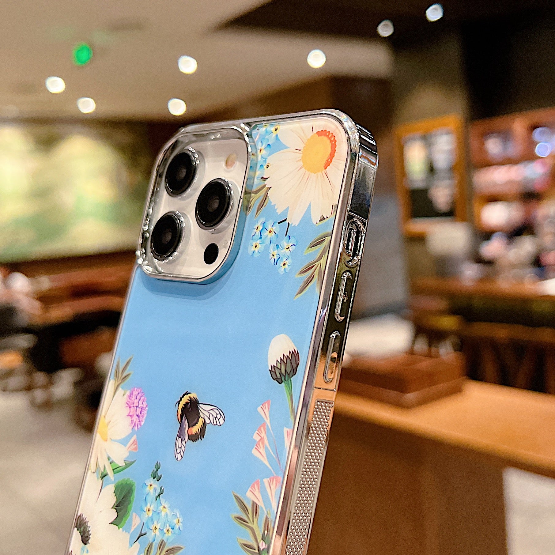 Uniqkart for iPhone 14 Pro Max Electroplating Edge IMD Cover Flower Pattern Anti-drop PC+TPU Phone Case - Style E