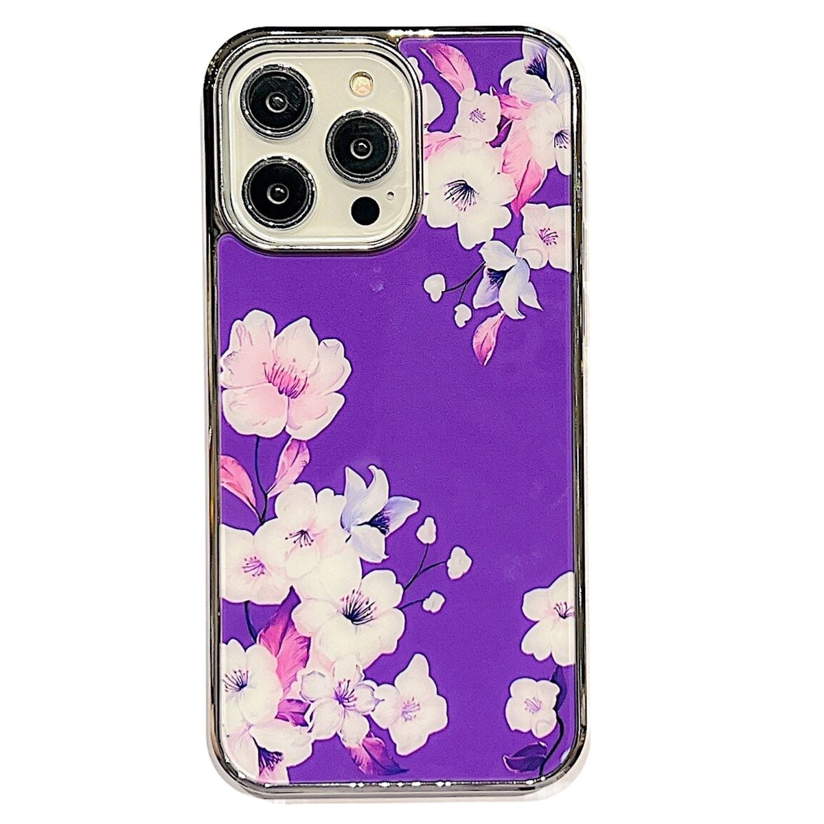 Uniqkart for iPhone 14 Pro Max Electroplating Edge IMD Cover Flower Pattern Anti-drop PC+TPU Phone Case - Style F