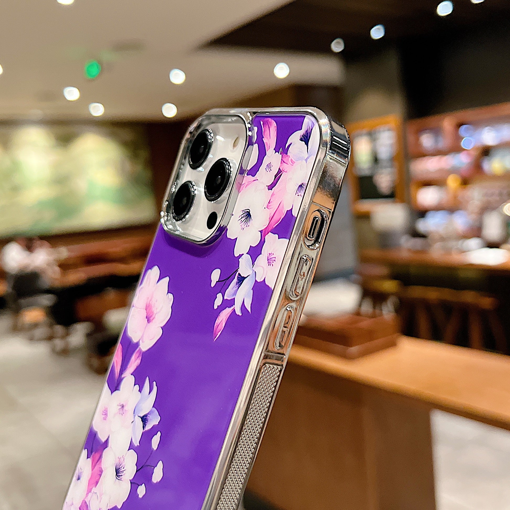 Uniqkart for iPhone 14 Pro Max Electroplating Edge IMD Cover Flower Pattern Anti-drop PC+TPU Phone Case - Style F