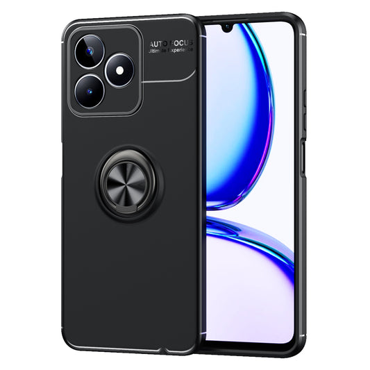 Protective Cover for Realme C35 4G Kickstand TPU Phone Case Anti-drop Ring Holder Phone Shell - Black