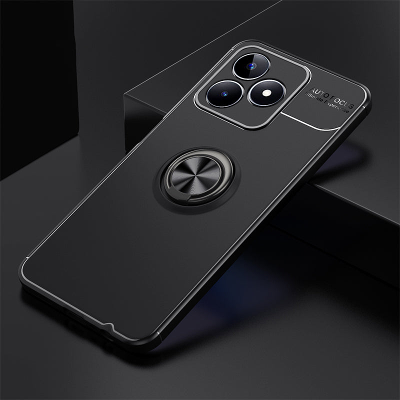 Protective Cover for Realme C35 4G Kickstand TPU Phone Case Anti-drop Ring Holder Phone Shell - Black