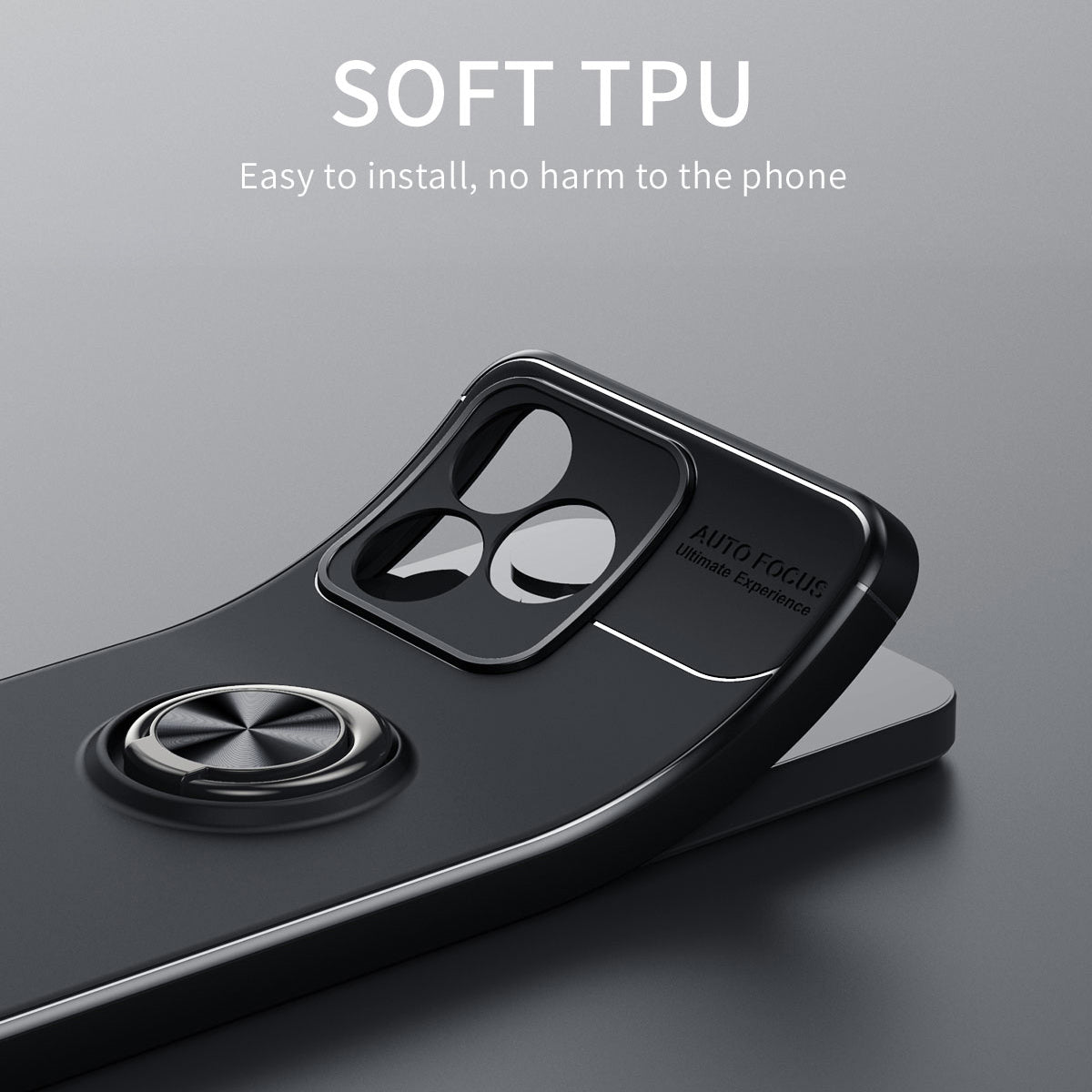 Protective Cover for Realme C35 4G Kickstand TPU Phone Case Anti-drop Ring Holder Phone Shell - Black