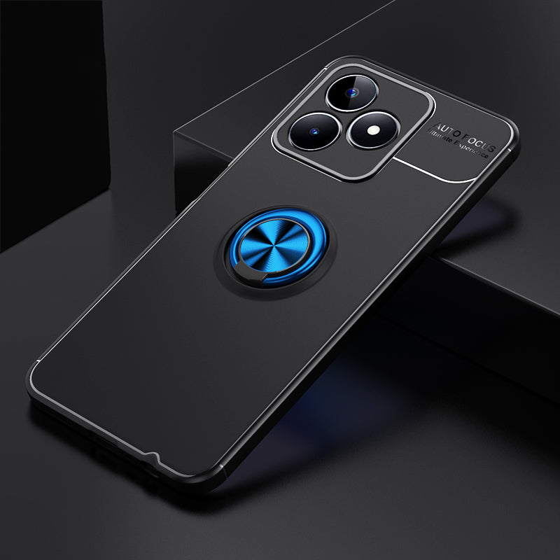 Protective Cover for Realme C35 4G Kickstand TPU Phone Case Anti-drop Ring Holder Phone Shell - Black  /  Blue