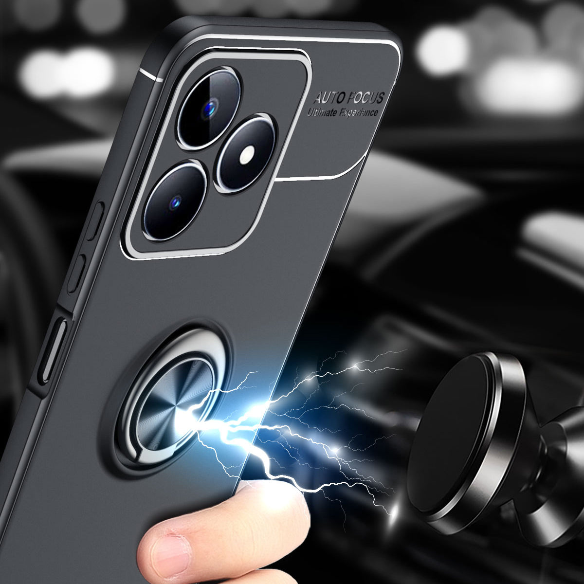 Protective Cover for Realme C35 4G Kickstand TPU Phone Case Anti-drop Ring Holder Phone Shell - Black  /  Blue