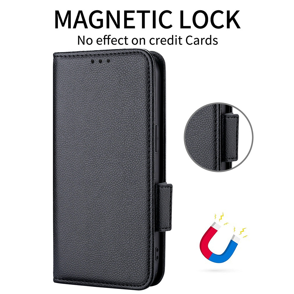 Wallet Stand Phone Case for Nokia XR21 Litchi Texture PU Leather Shockproof Cover - Black
