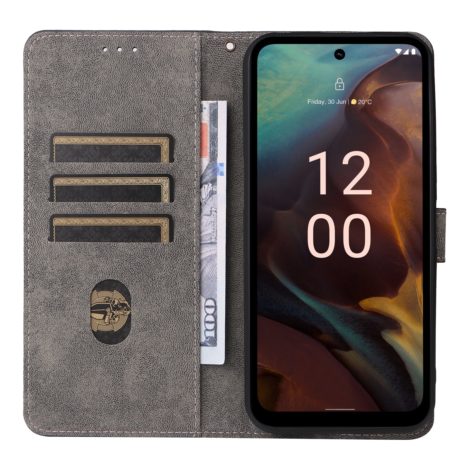 Uniqkart for Nokia XR21 RFID Blocking Phone Cover Wallet Stand Shell Shockproof Leather Case - Brown