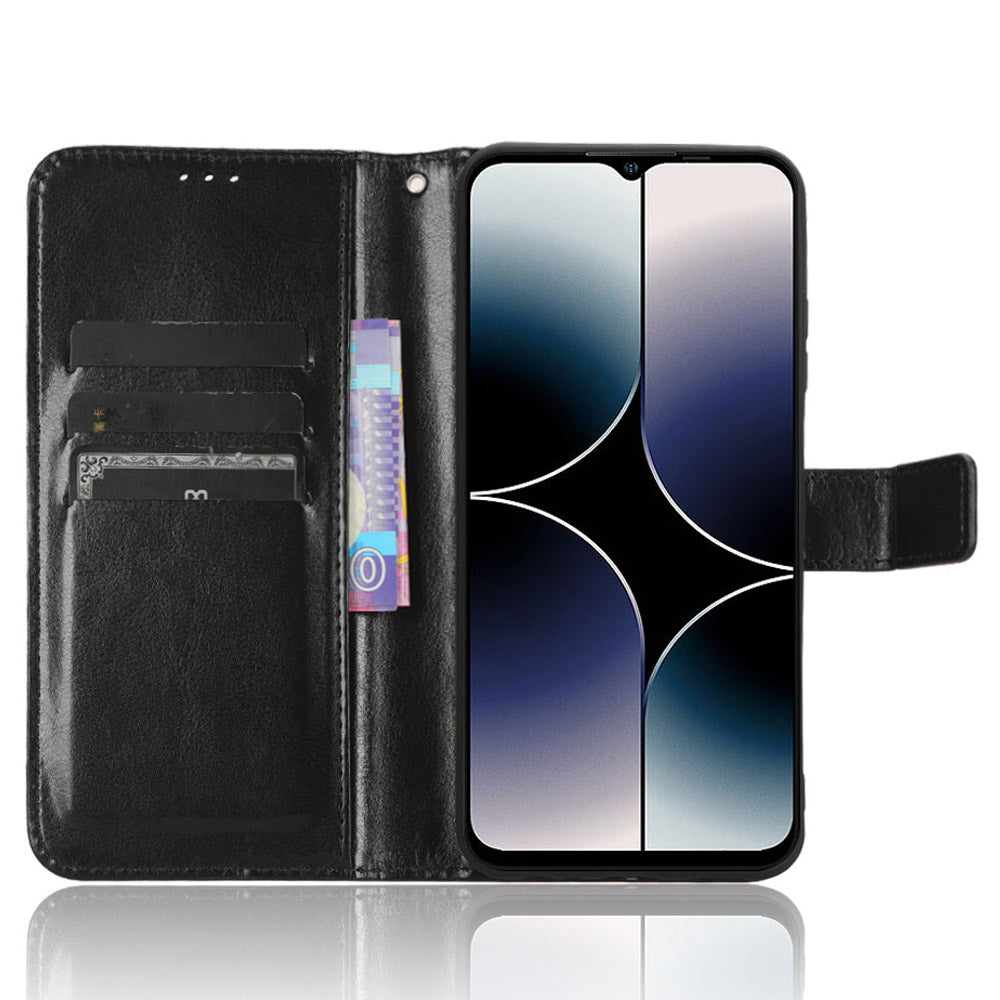 Uniqkart for Ulefone Note 16 Pro Folio Flip Phone Case Crazy Horse Texture PU Leather Stand Wallet Cover - Black