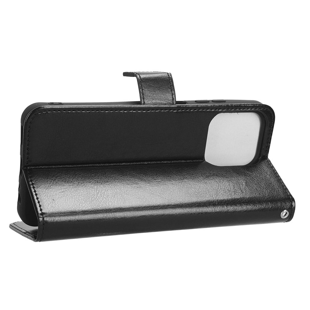 Uniqkart for Ulefone Note 16 Pro Folio Flip Phone Case Crazy Horse Texture PU Leather Stand Wallet Cover - Black