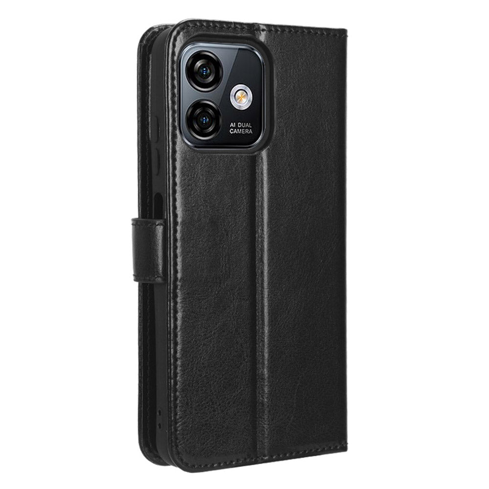 Uniqkart for Ulefone Note 16 Pro Folio Flip Phone Case Crazy Horse Texture PU Leather Stand Wallet Cover - Black
