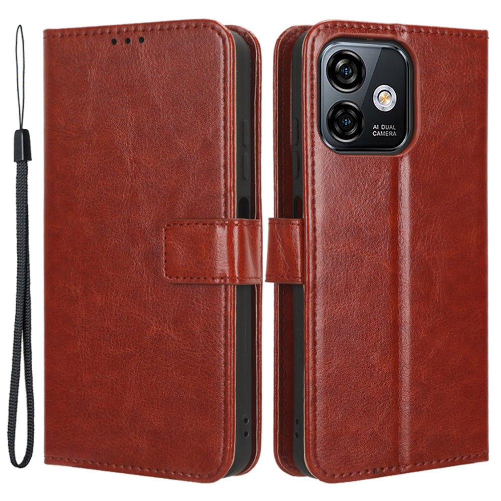 Uniqkart for Ulefone Note 16 Pro Folio Flip Phone Case Crazy Horse Texture PU Leather Stand Wallet Cover - Brown