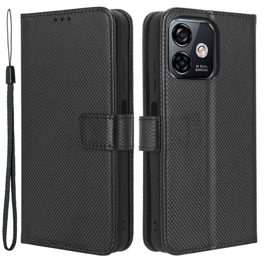 Uniqkart for Ulefone Note 16 Pro PU Leather Wallet Phone Case Stand Cover Diamond Texture Shell - Black