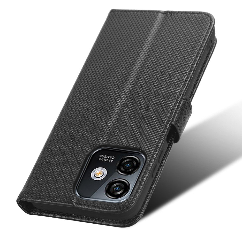 Uniqkart for Ulefone Note 16 Pro PU Leather Wallet Phone Case Stand Cover Diamond Texture Shell - Black