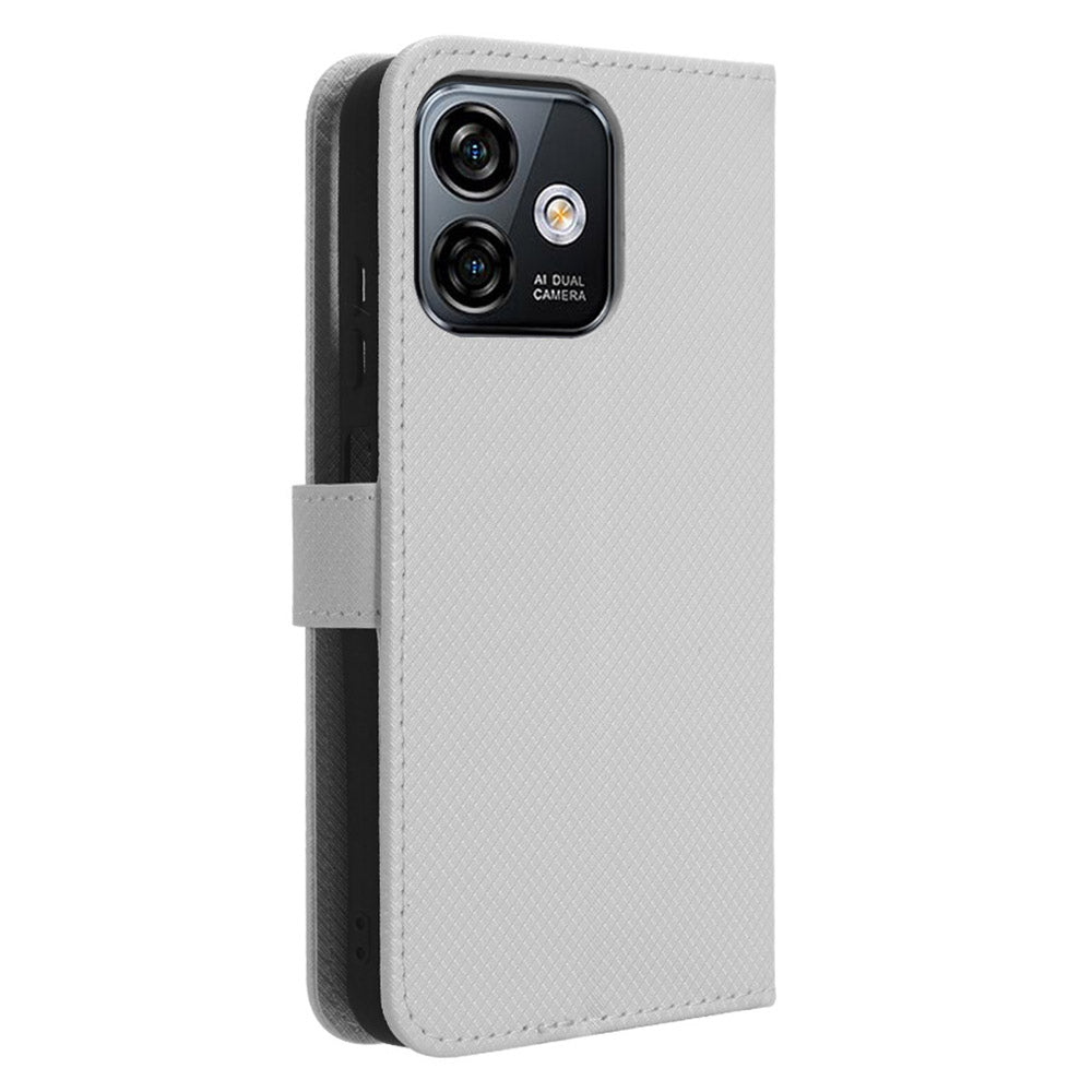 Uniqkart for Ulefone Note 16 Pro PU Leather Wallet Phone Case Stand Cover Diamond Texture Shell - White