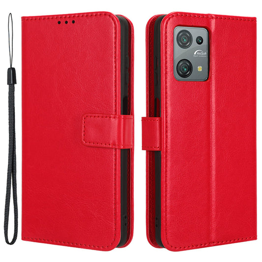 Uniqkart for Blackview Oscal C30 / C30 Pro Foldable Stand Phone Case Crazy Horse Texture PU Leather Wallet Cover - Red