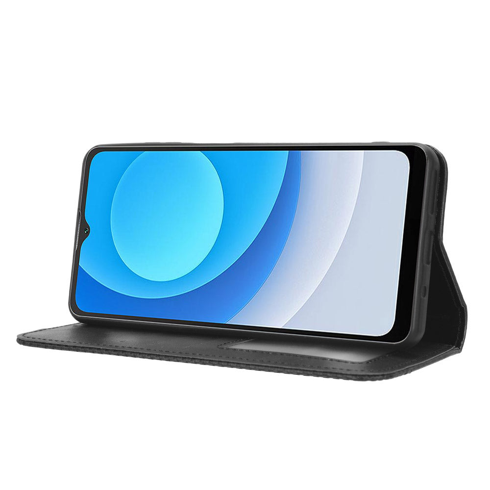 Uniqkart for Blackview Oscal C30 / Oscal C30 Pro Retro PU Leather Wallet Case Stand Phone Protective Cover - Black