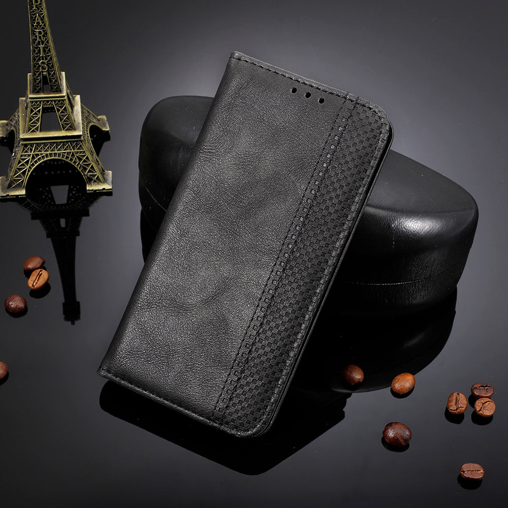 Uniqkart for Blackview Oscal C30 / Oscal C30 Pro Retro PU Leather Wallet Case Stand Phone Protective Cover - Black