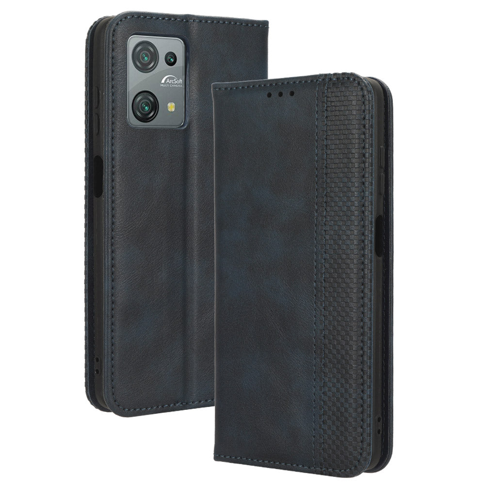 Uniqkart for Blackview Oscal C30 / Oscal C30 Pro Retro PU Leather Wallet Case Stand Phone Protective Cover - Blue