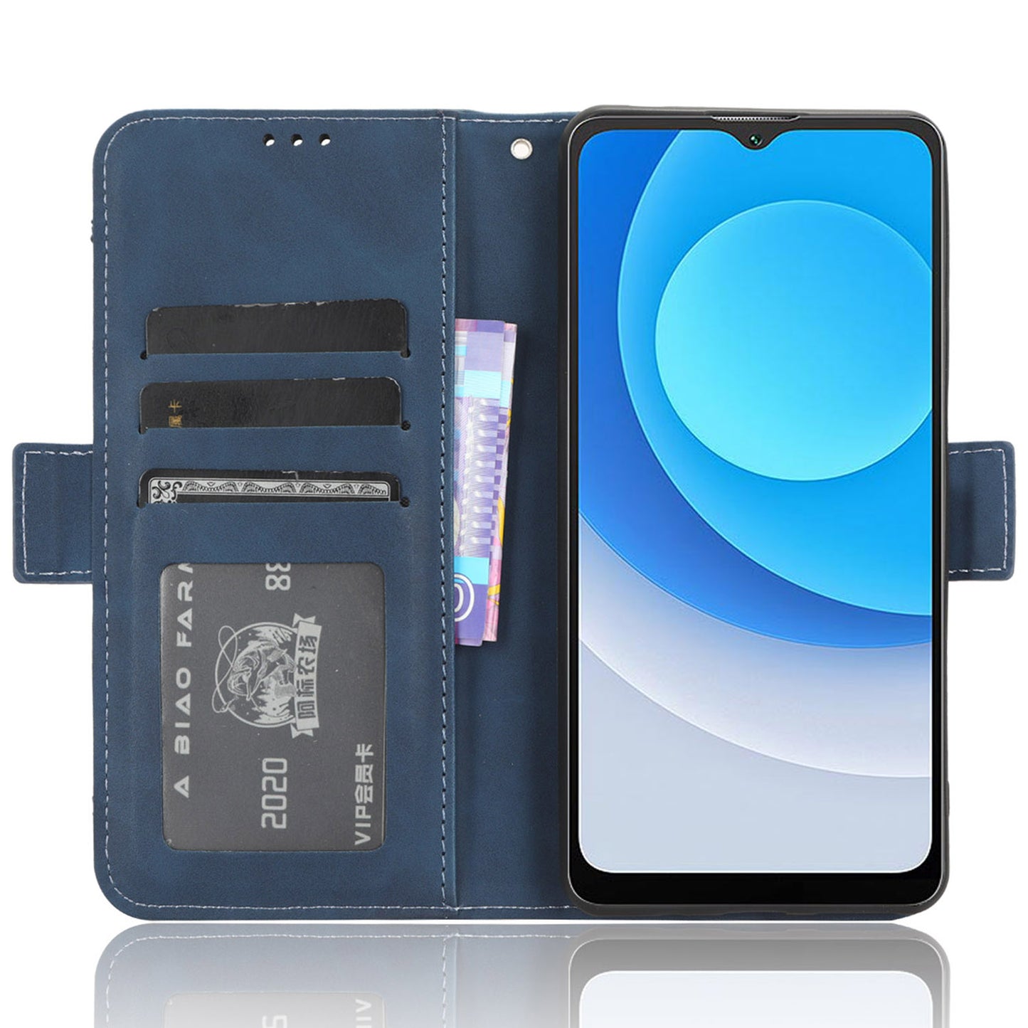 Uniqkart for Blackview Oscal C30 / Oscal C30 Pro Multiple Card Slots PU Leather Case Wallet Phone Stand Cover - Blue